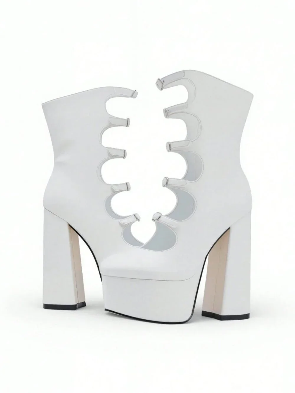 Glamorous Women's Round Toe Cut-Out Platform Chunky Heel Buckle Straps Ankle Boo